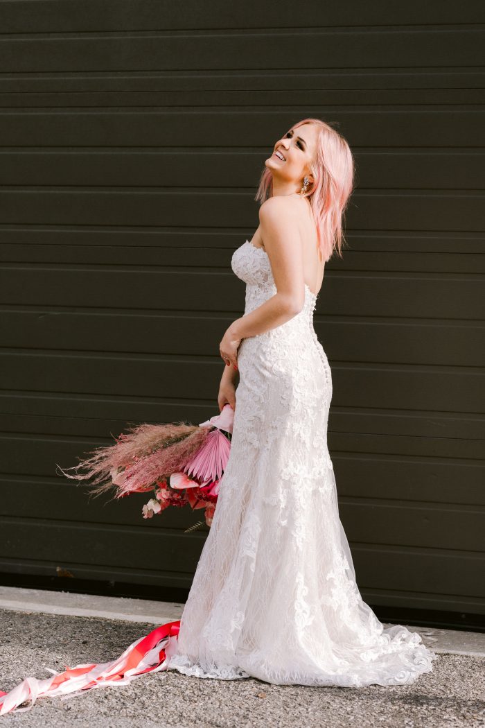 Real Bride Wearing Strapless Mermaid Wedding Gown Called Kaysen by Maggie Sottero