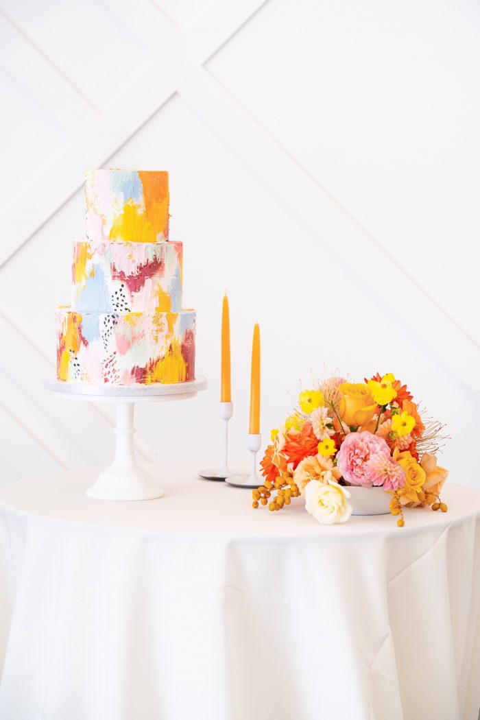 Colorful Marbled Wedding Cake at Citrus Wedding