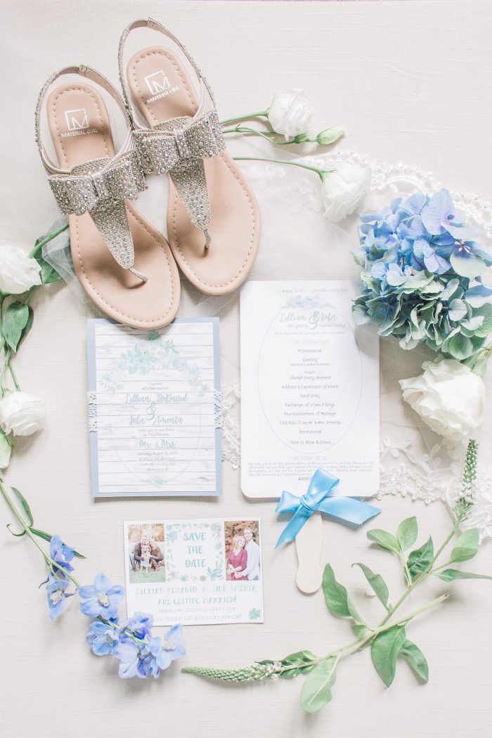 Casual Sandals for Spring Wedding with Pastel Wedding Invitation