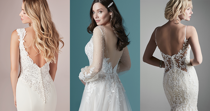 Collage of Models Wearing Low Back Wedding Dresses