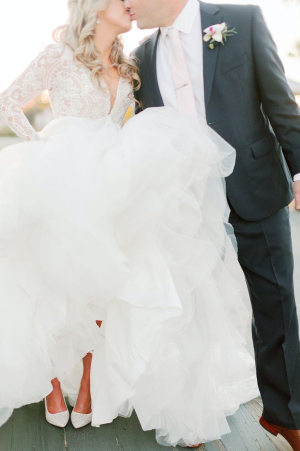 Real Bride Wearing Ball Gown and Classic White Wedding Shoes
