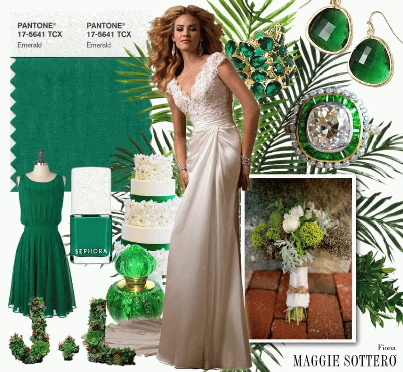 Maggie Sottero styles Fiona in Pantone's Color of the Year "Emerald"