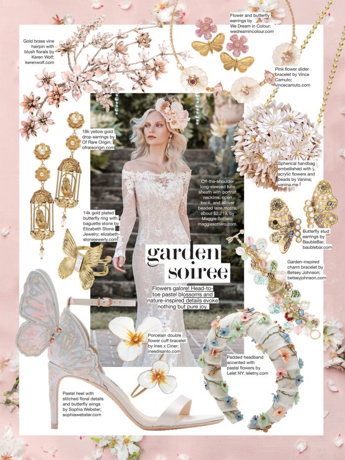 Bride with Floral Accessories for Garden Soiree Wedding Inspiration from Bridal Guide