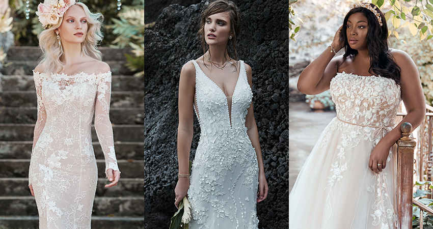 Collage of Models Wearing Garden Soiree Wedding Dresses by Maggie Sottero