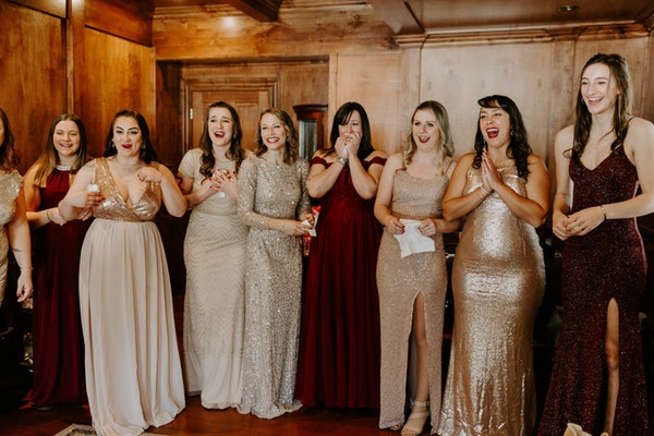 Green and Red and Gold Dresses and Bridesmaids