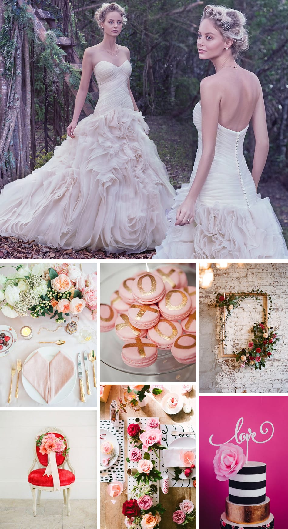 Maggie Sottero's pink wedding dress, Penny, styled for Valentine's Day.