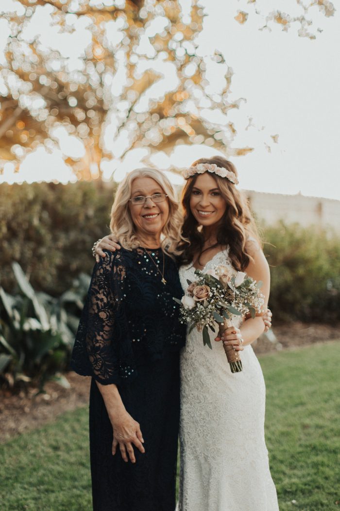 Real Bride with Mother of the Bride Wearing Blue Lace Summer Dress