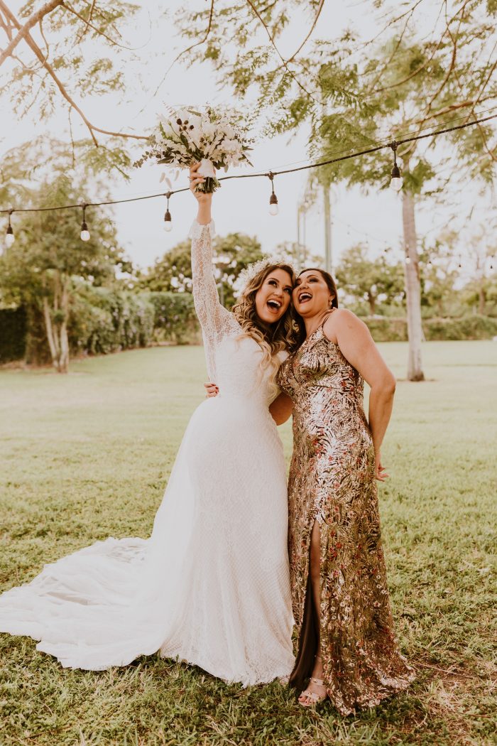 Mother of the Bride with Real Bride Wearing Boho Wedding Dress Called Antonia by Maggie Sottero