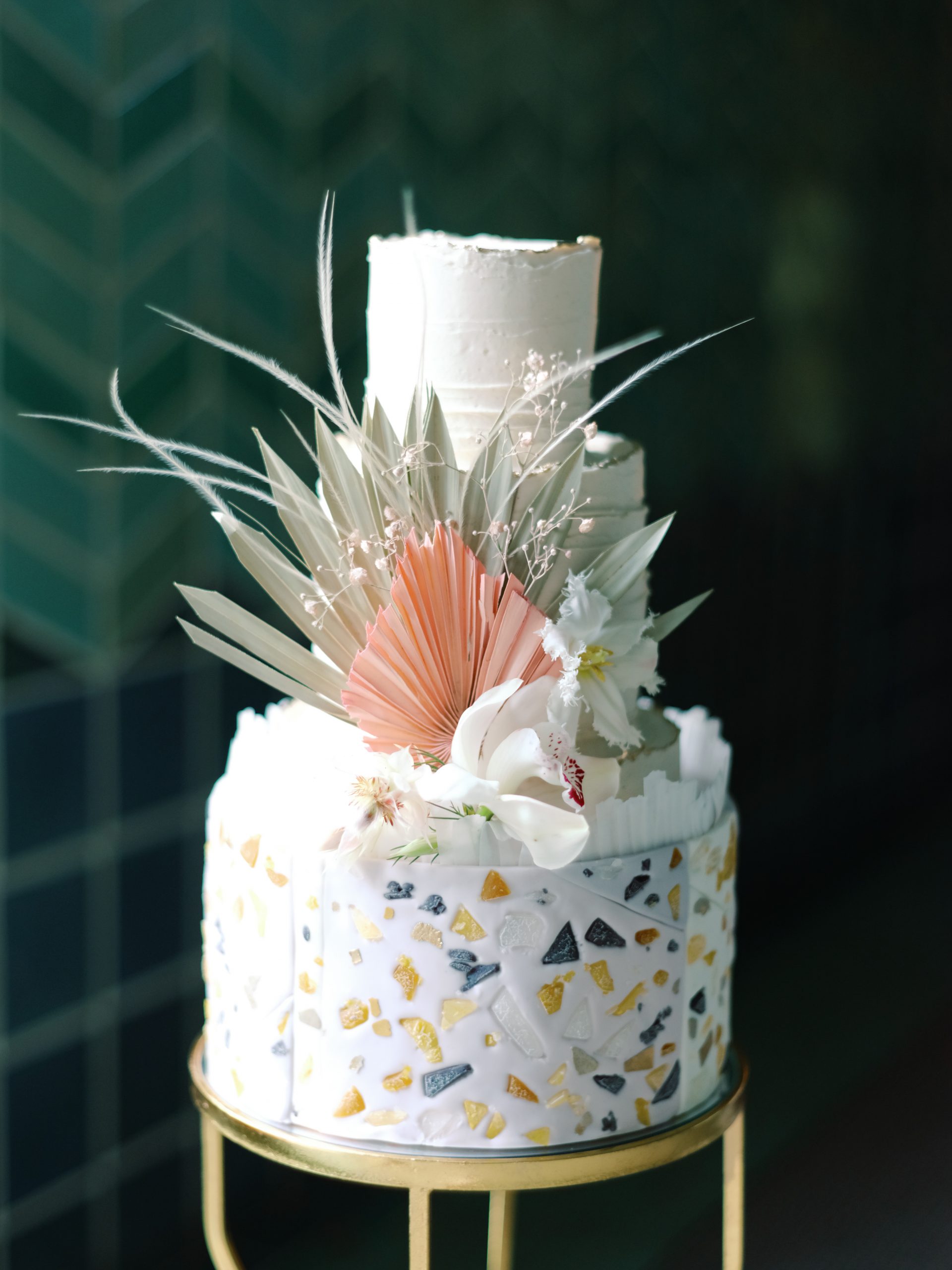 Three Tier Unique Geometric Bohemian Wedding Cake