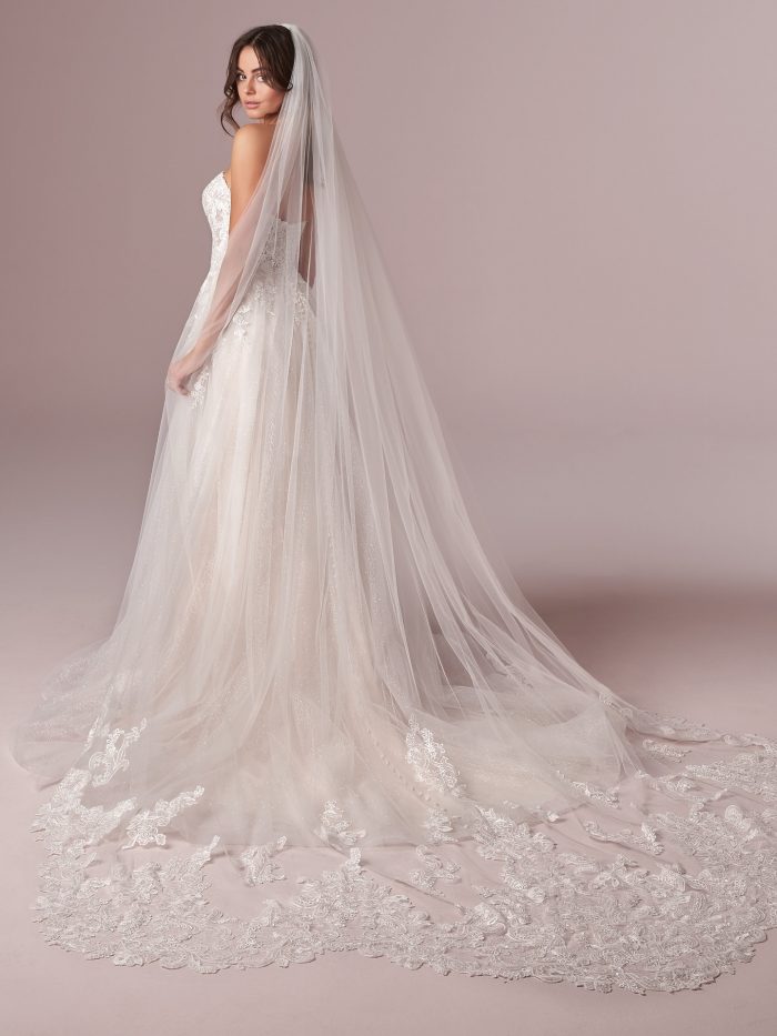 Model Wearing Lightweight Tulle Princess Wedding Gown Called Mavis by Rebecca Ingram