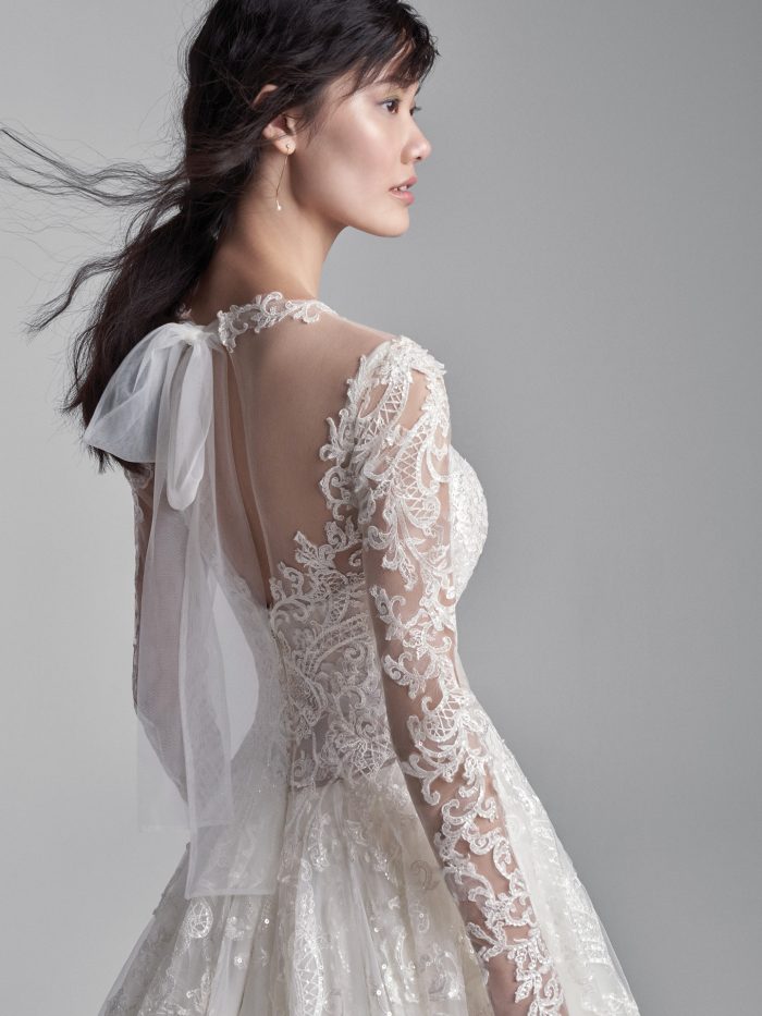 Model Wearing Lightweight A-line Wedding Dress Called Xavier by Sottero and Midgley