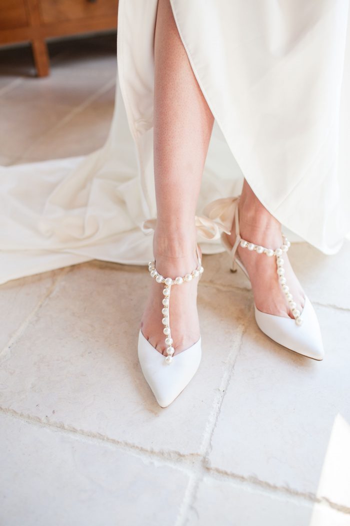 White Closed Toe Wedding Shoes with Pearls