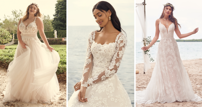 Three Brides Wearing Boho A-line Wedding Dresses by Maggie Sottero