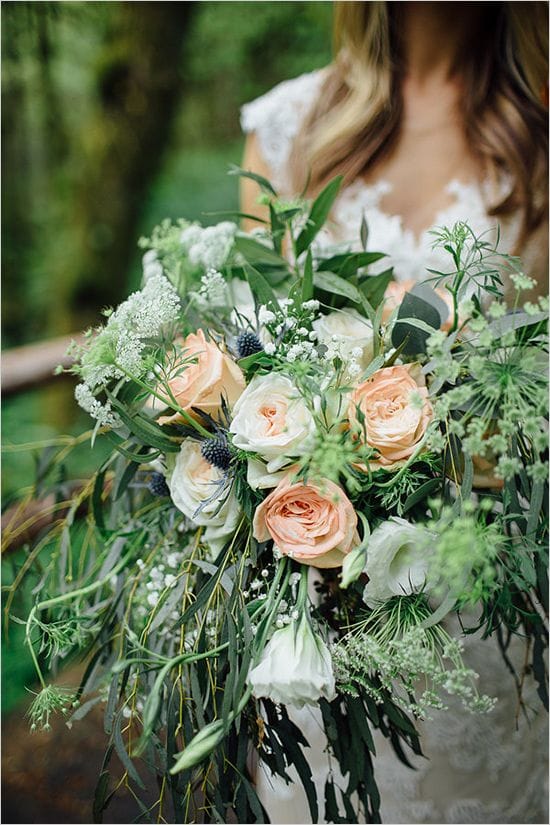 Green Wedding Bouquet with Roses