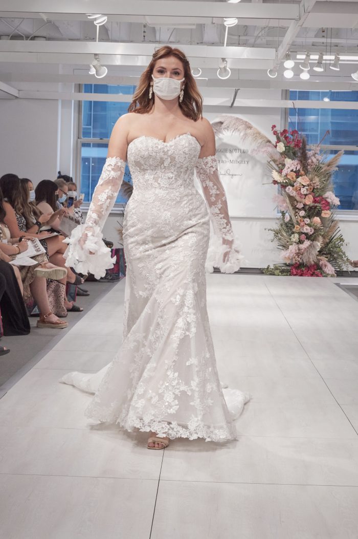 Model on the Runway at 2021 Chicago Bridal Market Wearing Vintage Bridal Dress Called Ryker by Maggie Sottero