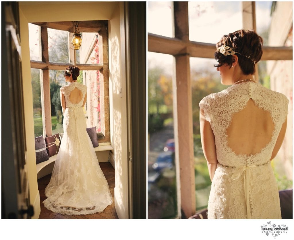 art deco autumn wedding - Maggie Bride Amy wore Bronwyn by Maggie Sottero