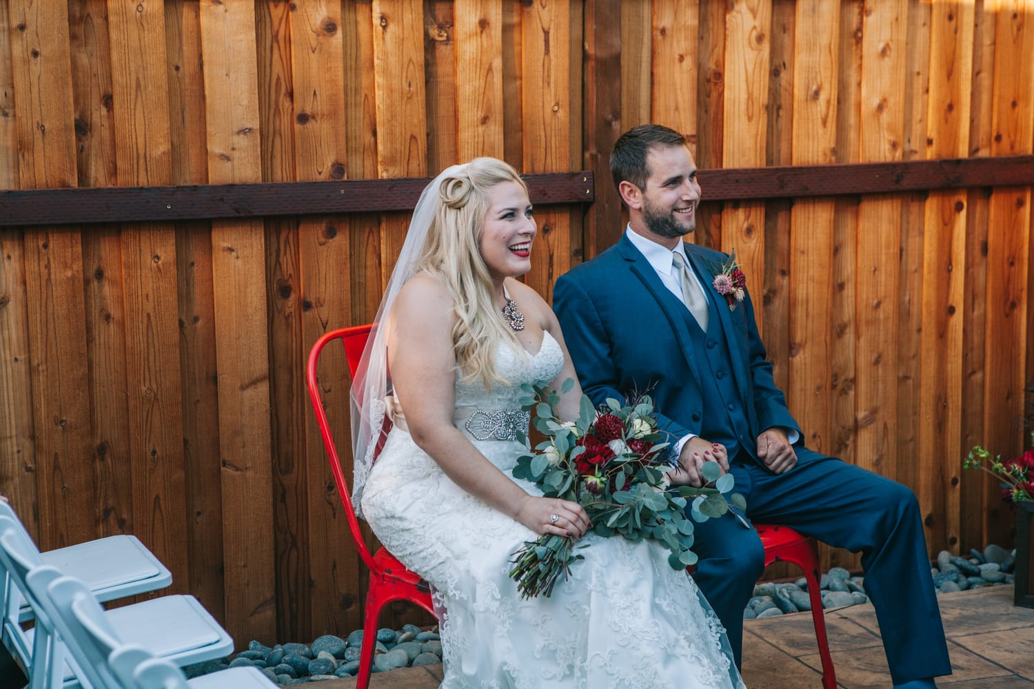 Maggie Bride, Christy, wore our Chesney gown: Christy and James’ Chemistry-themed Wedding