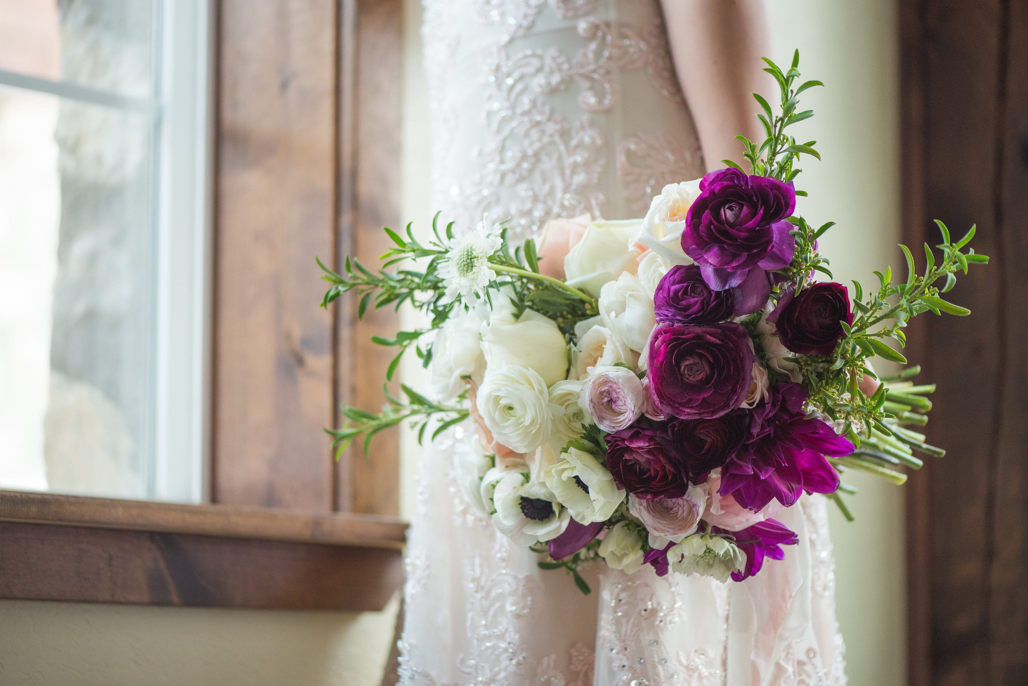 Purple Winter Wedding with Vintage Details - styled photoshoot featuring Simone by Sottero and Midgley