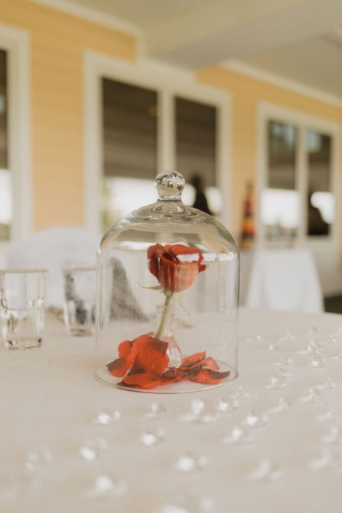 Red Rose in Glass at Beauty and the Beast Wedding