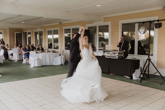 Groom Dancing with Bride at Beauty and the Beast Themed Wedding Reception