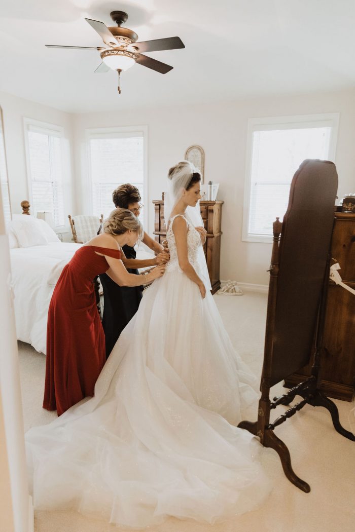 Real Bride Getting Ready for Wedding and Wearing Princess Ball Gown Called Taylor Lynette by Maggie Sottero