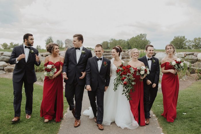 Groomsmen and Bridesmaids with Bride and Groom at Beauty and the Beast Themed Wedding
