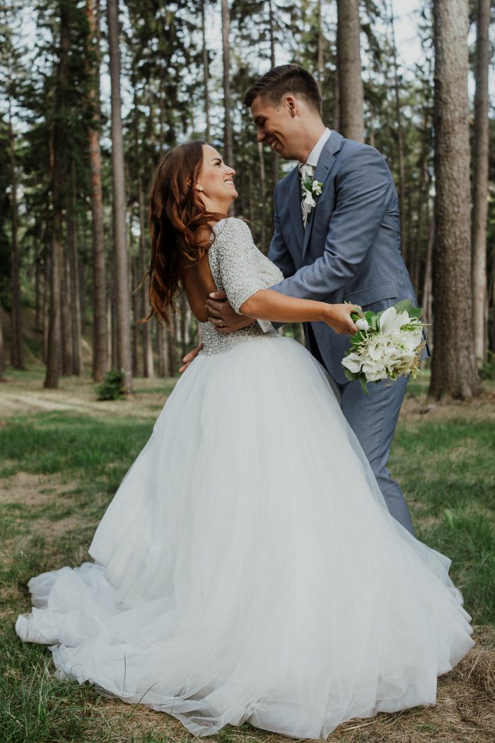 Groom with Real Bride in Forest in Slovakia for Destination Wedding
