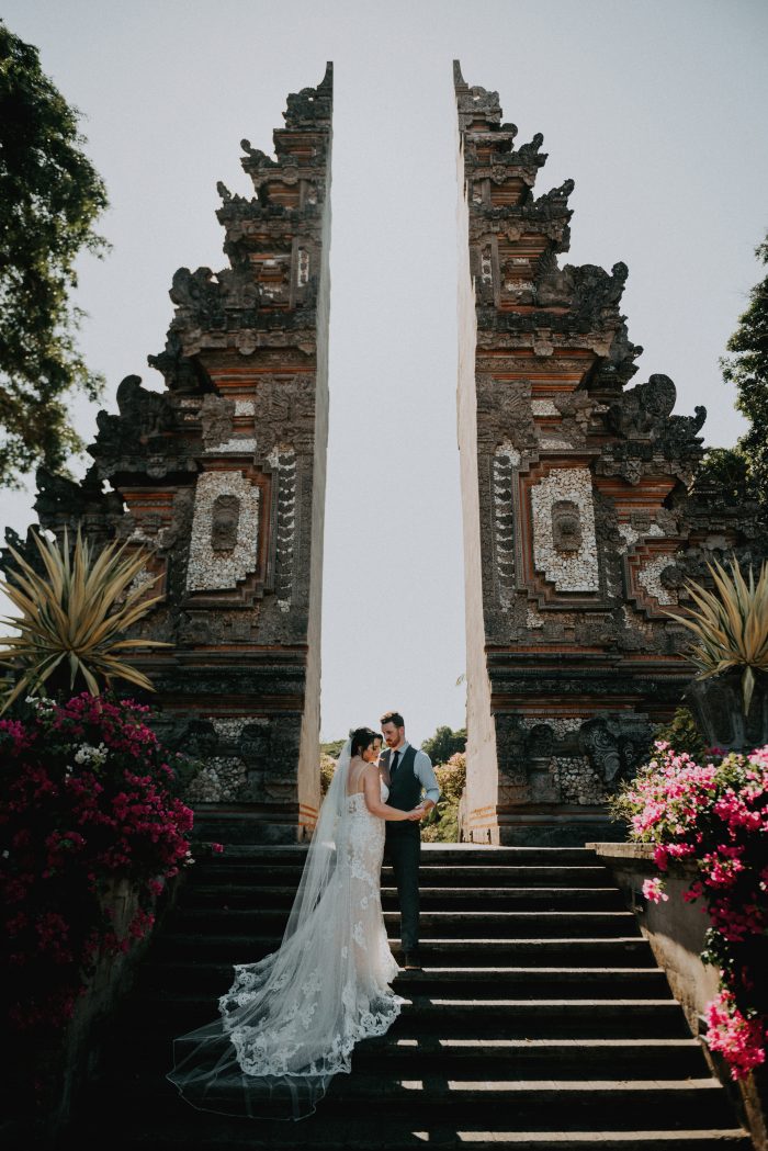 Groom with Real Bride in Front of Pura Luhur Batukaru in Bali Indonesia For Destination Wedding