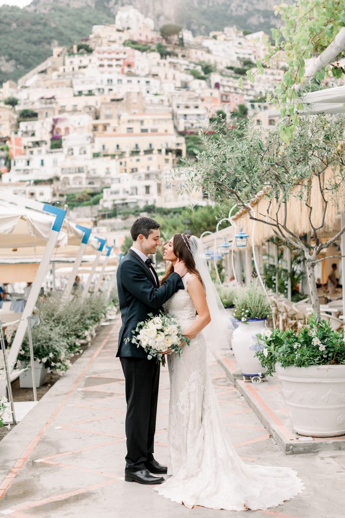 Groom Kissing Real Bride at the Romantic Wedding Destination of Positano Italy