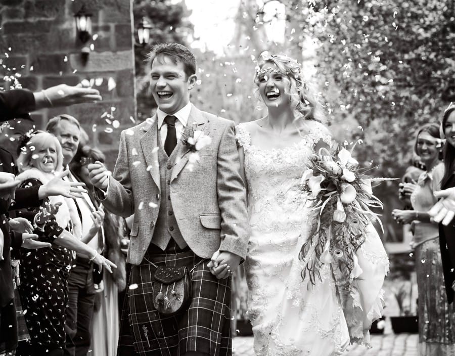 Groom Celebrating with Real Bride at Vintage Wedding in the UK