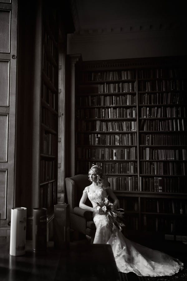 Real Bride in Library at Vintage Wedding