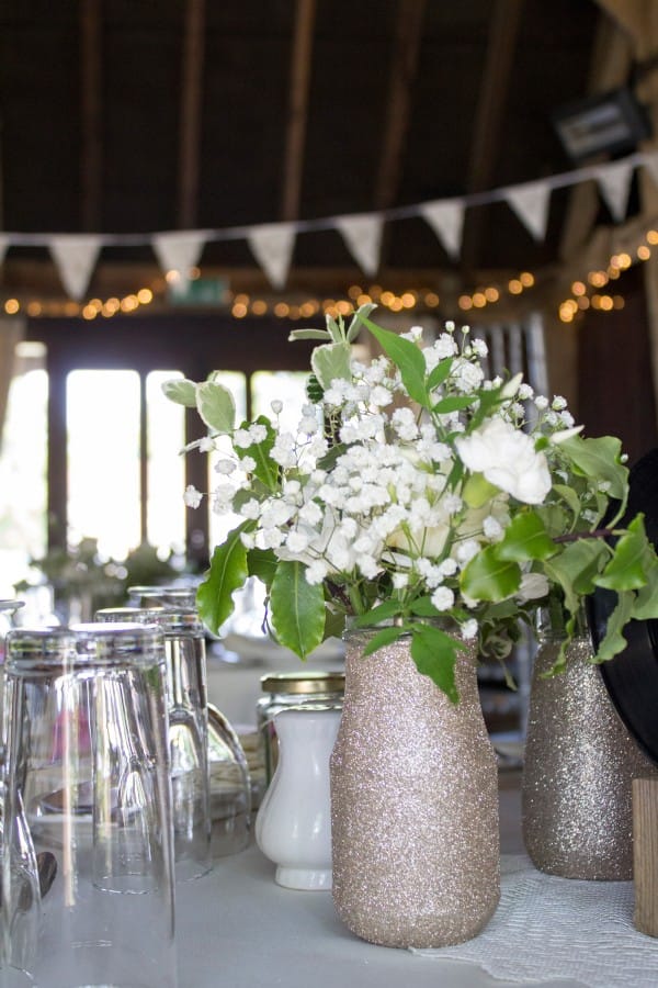 Flowers on Table at Barn Wedding in the UK