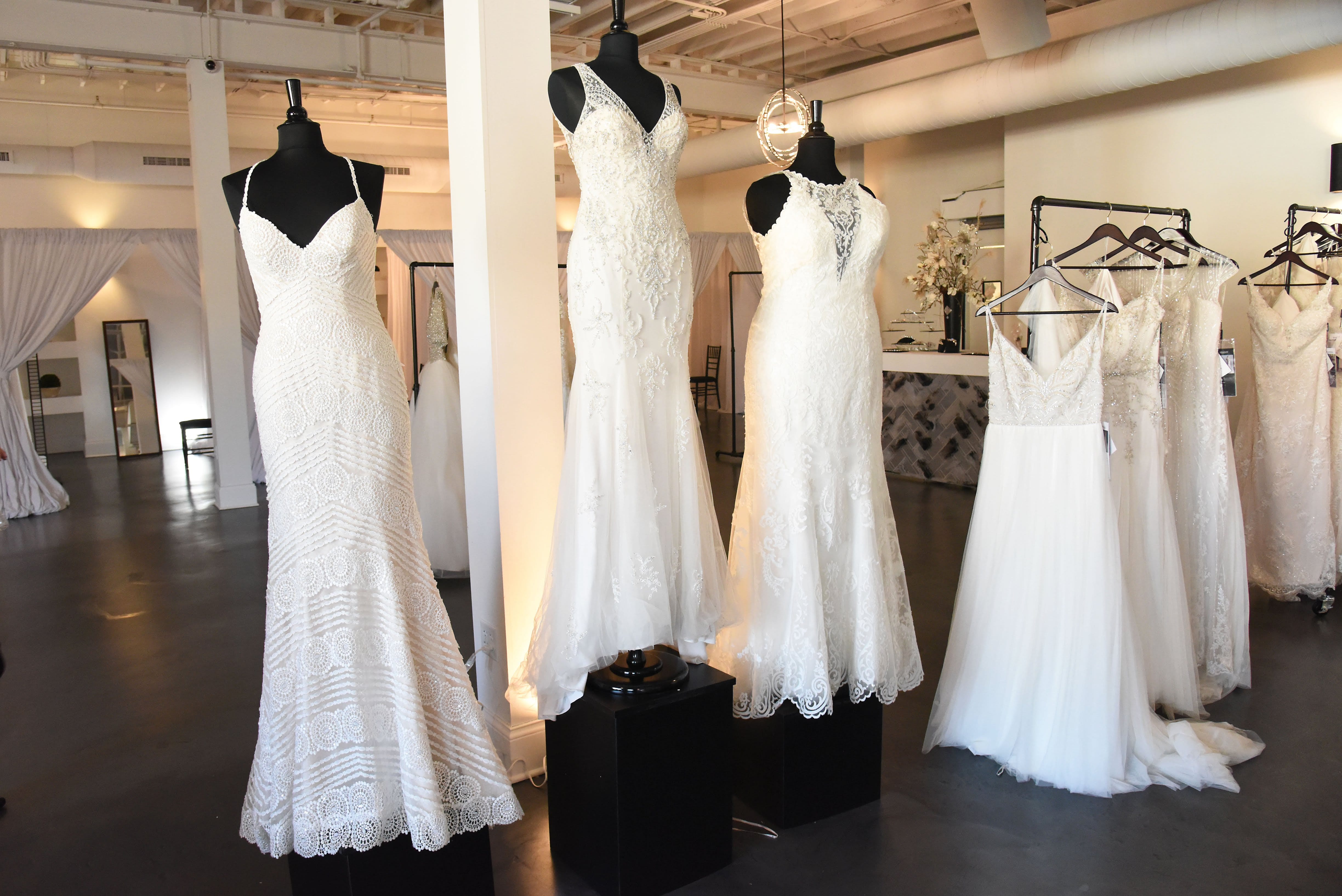 Maggie Sottero Wedding Dresses on Mannequins to Help Brides Find a Specific Wedding Dress Near Them