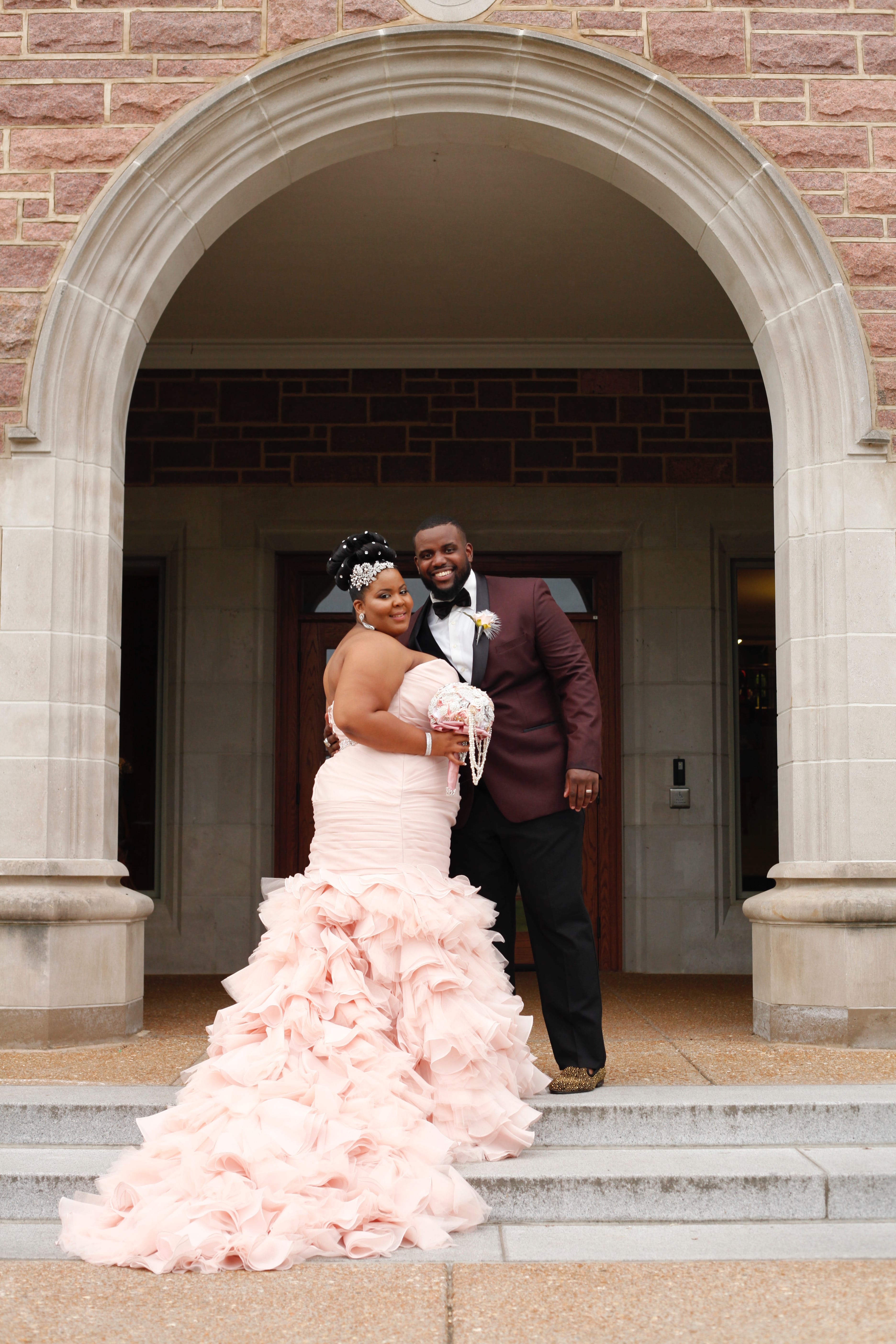 Maggie Bride Whitney wearing Divina in blush by Maggie Sottero