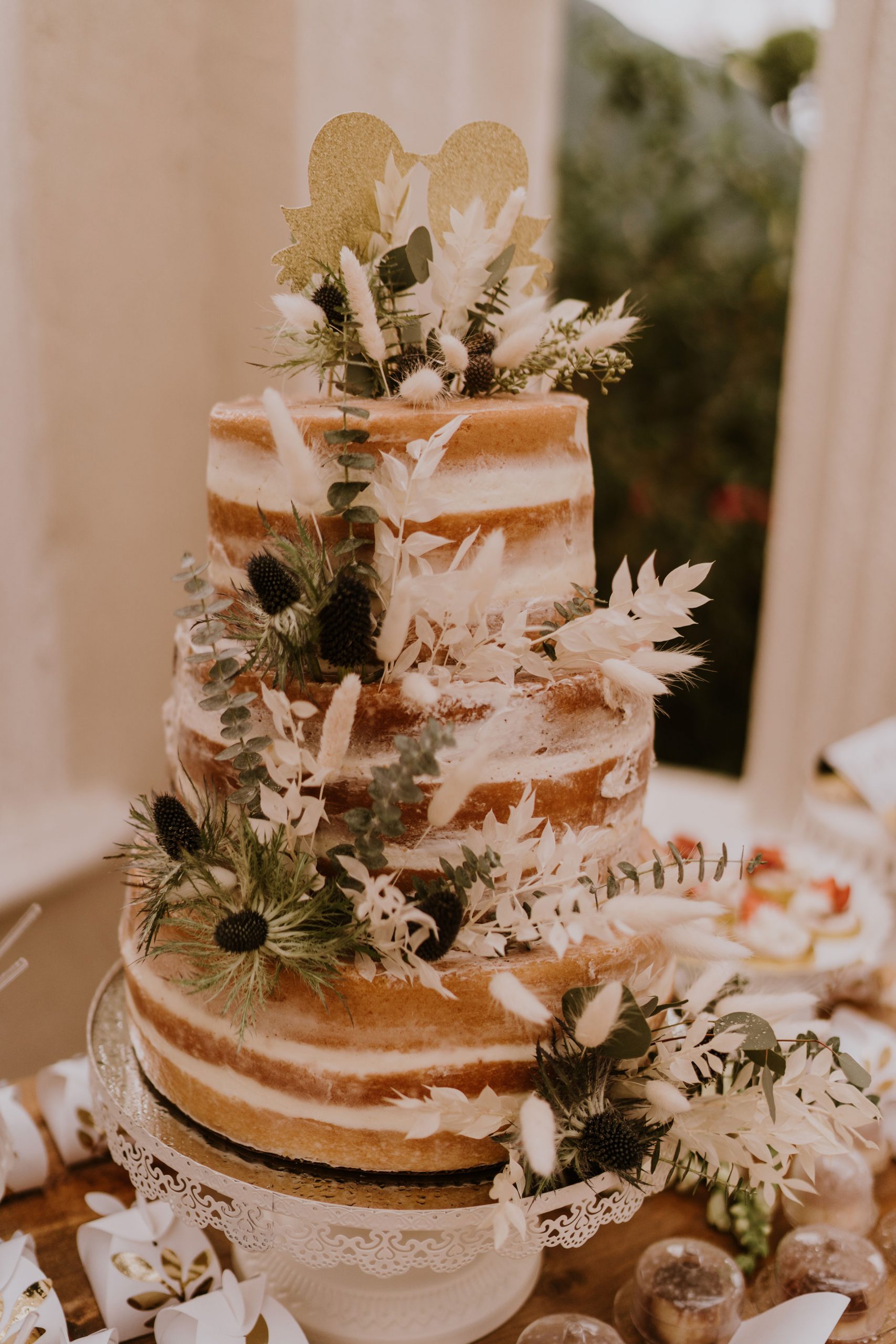 Naked Buttercream Boho Fall Wedding Cake with Greenery