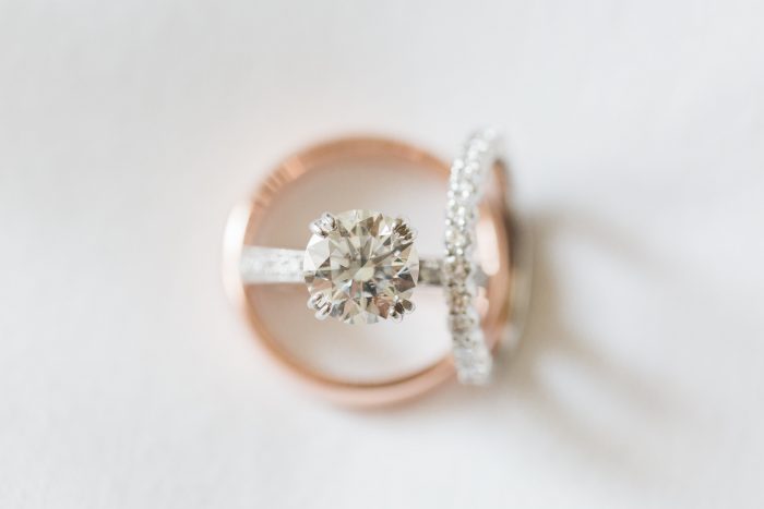 Gold Wedding Band with Cushion Cut Diamond Engagement Ring