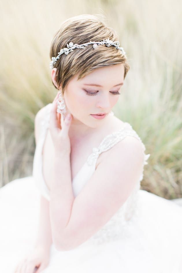 Cute Girl's Hairstyles - Pixie hair with headband featuring Phyllis Wedding Dress by Maggie Sottero