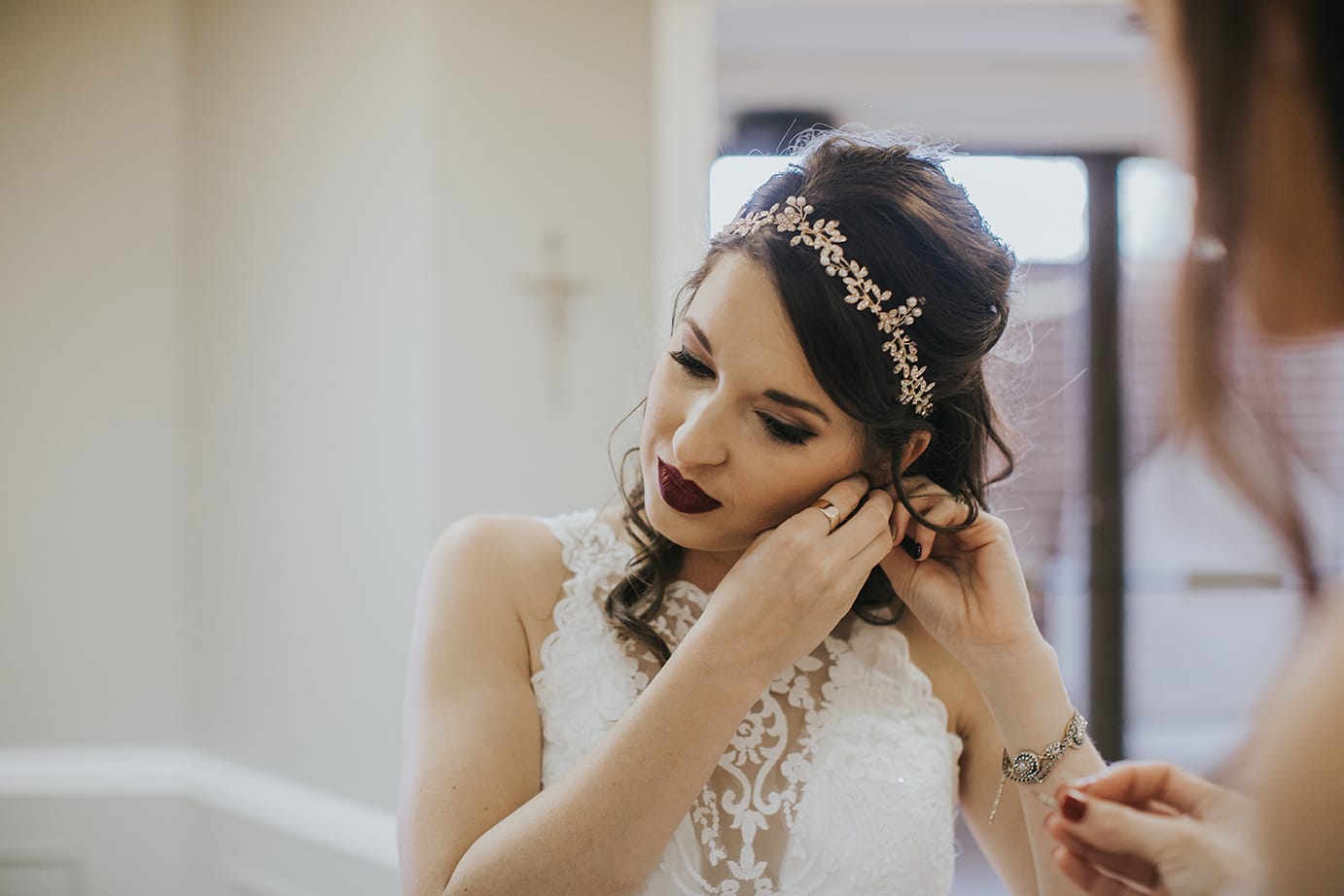 Fall Wedding with Retro-Modern Details - Midgley Bride is wearing Winifred by Sottero and Midgley