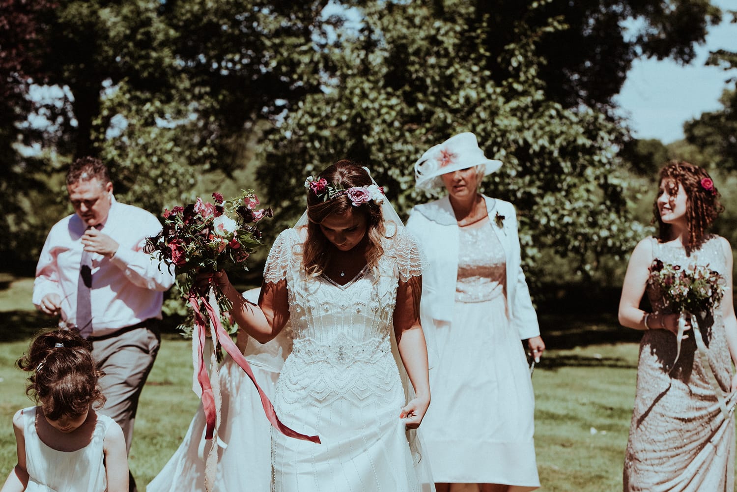 Sunny and Vintage-Inspired Wedding in Medieval Ruins - Maggie Bride Verity wearing Ettia by Maggie Sottero