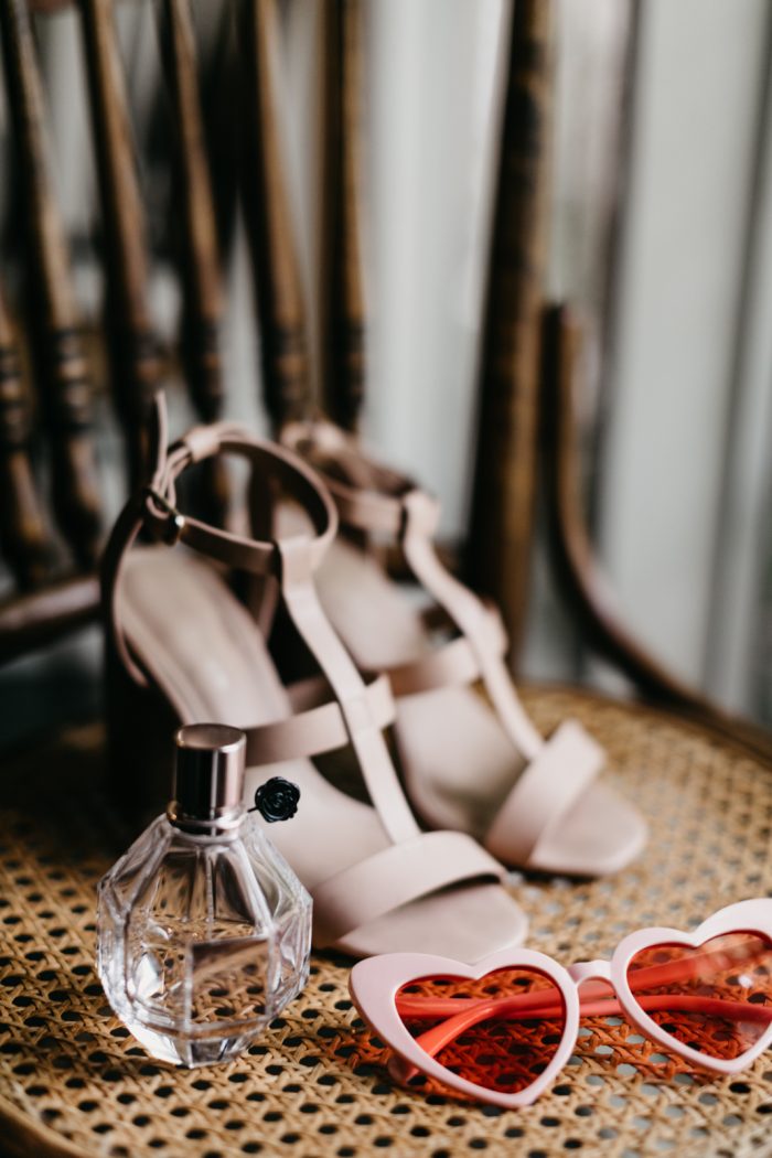 Pink Strappy Bridal Shoes Heels with Pink Heart Sunglasses