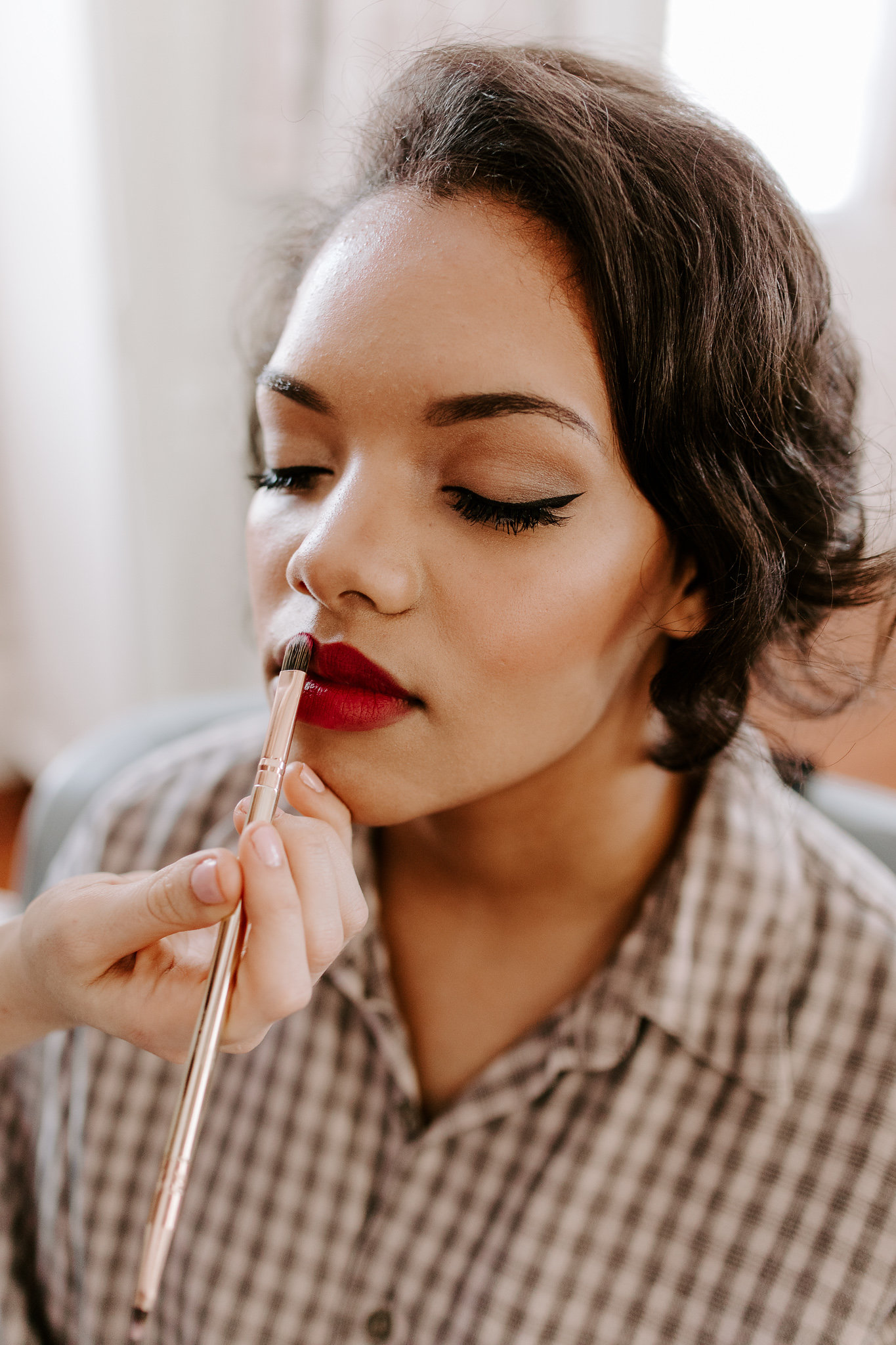 Bride Getting Her Bridal Makeup Done and Lipstick for Wedding