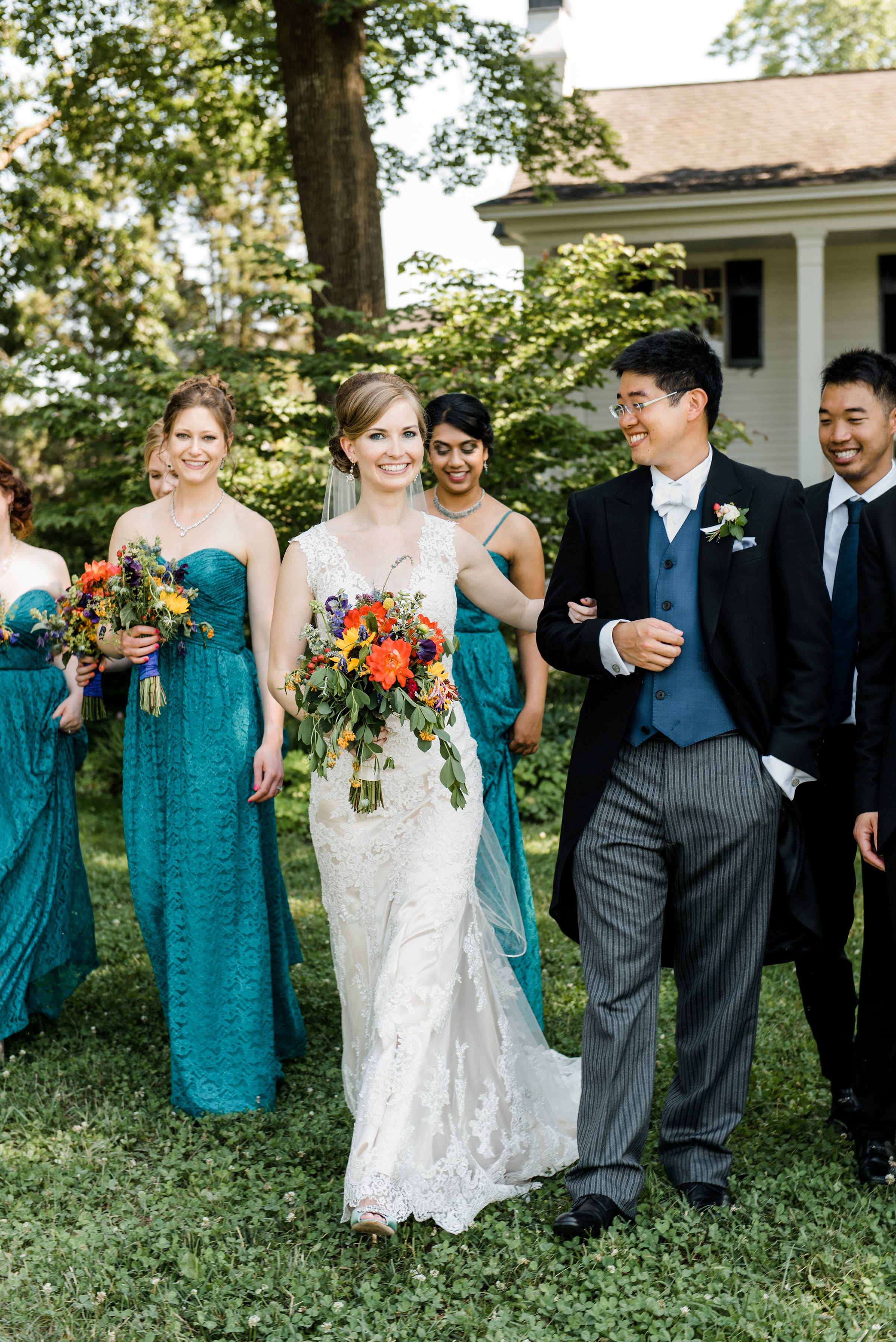 Lace Gown Melanie in Classic and Colorful Wedding - Maggie Bride wearing Melanie by Maggie Sottero