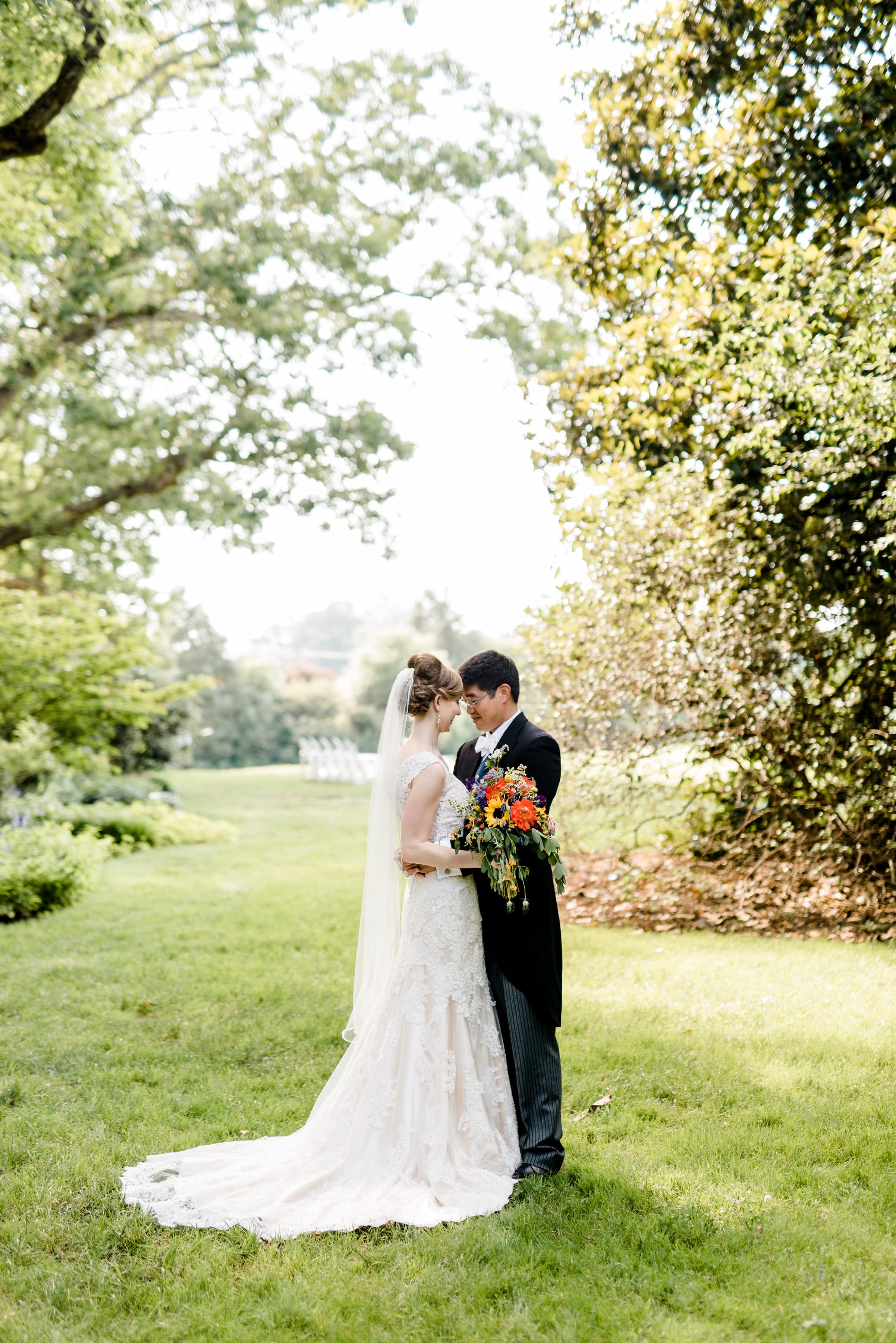 Lace Gown Melanie in Classic and Colorful Wedding - Maggie Bride wearing Melanie by Maggie Sottero