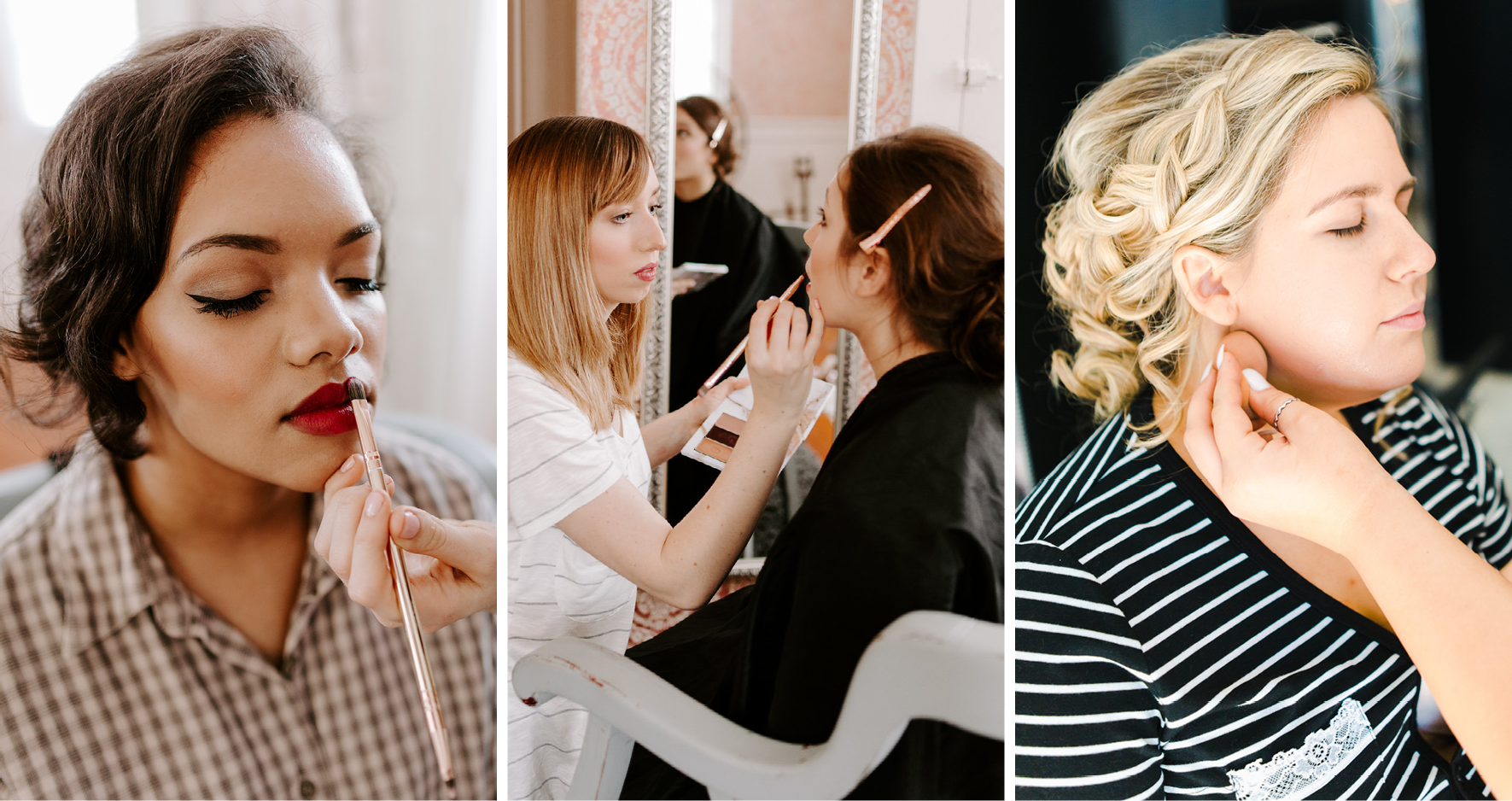 Collage of Real Brides Getting Their Bridal Makeup Done For Their Weddings