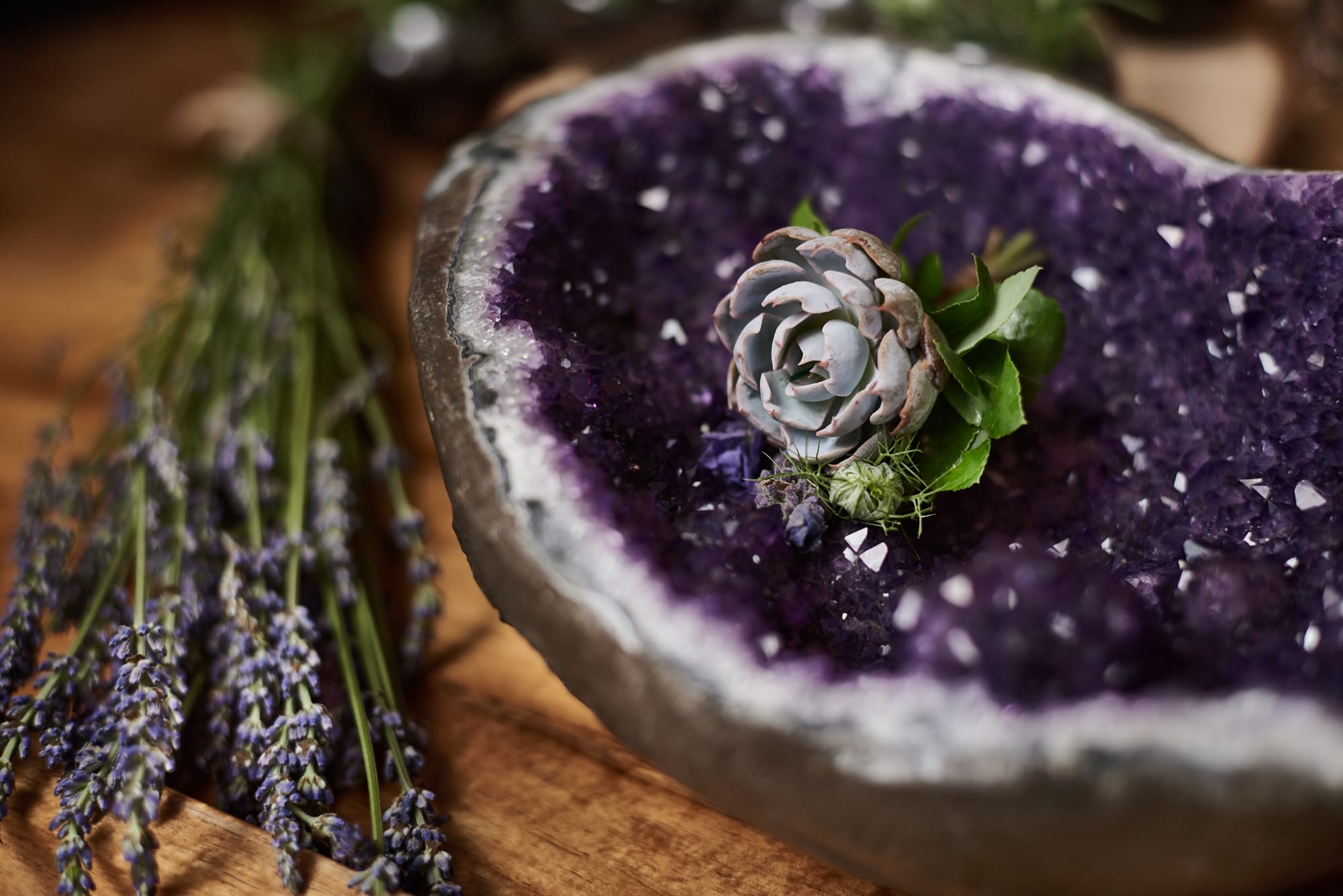 Amethyst and Lavender Styled Shoot Featuring Sleeve Wedding Dress