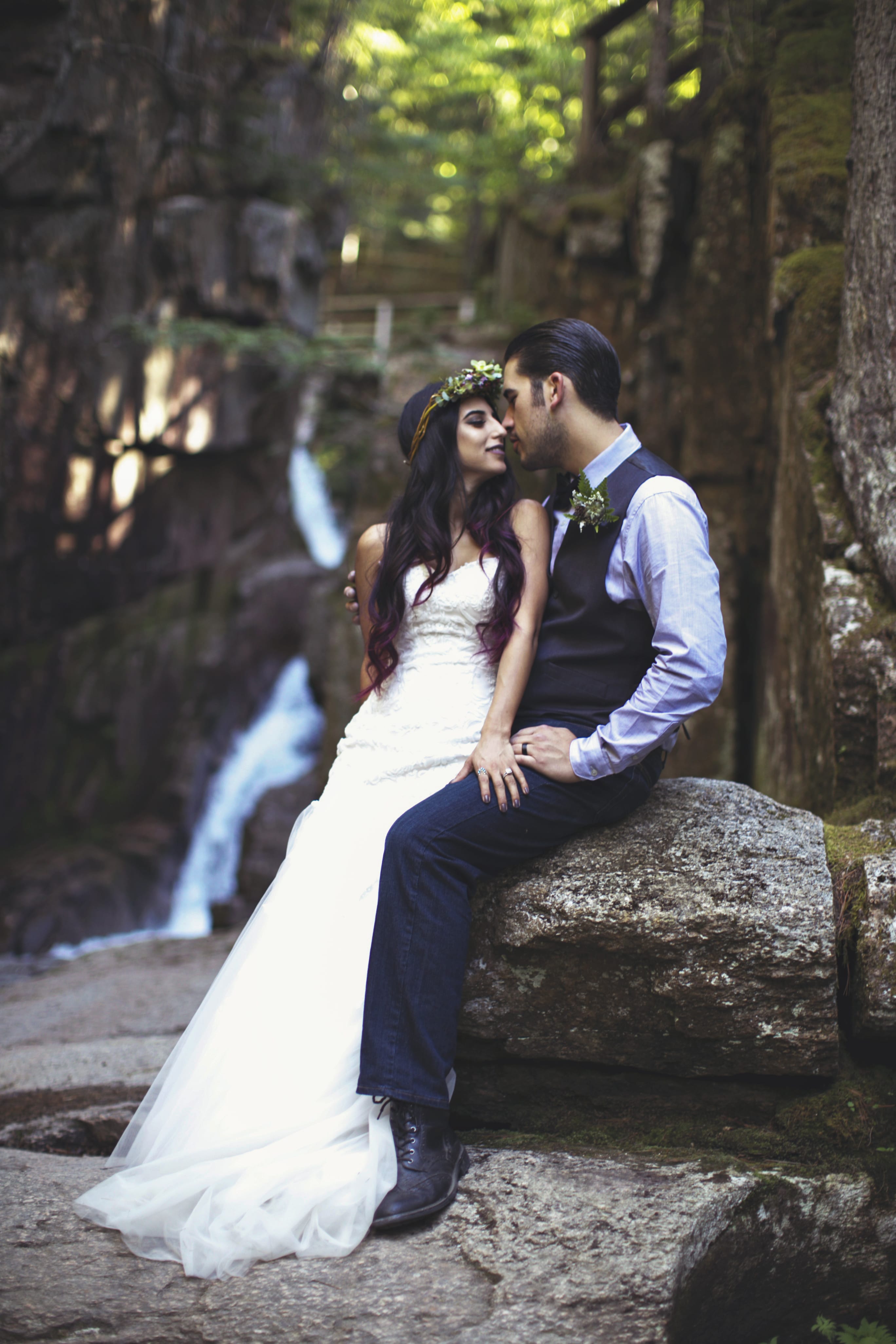 High School Sweethearts Marry in Enchanted Forest! - Maggie Bride wearing Azura wedding dress by Maggie Sottero