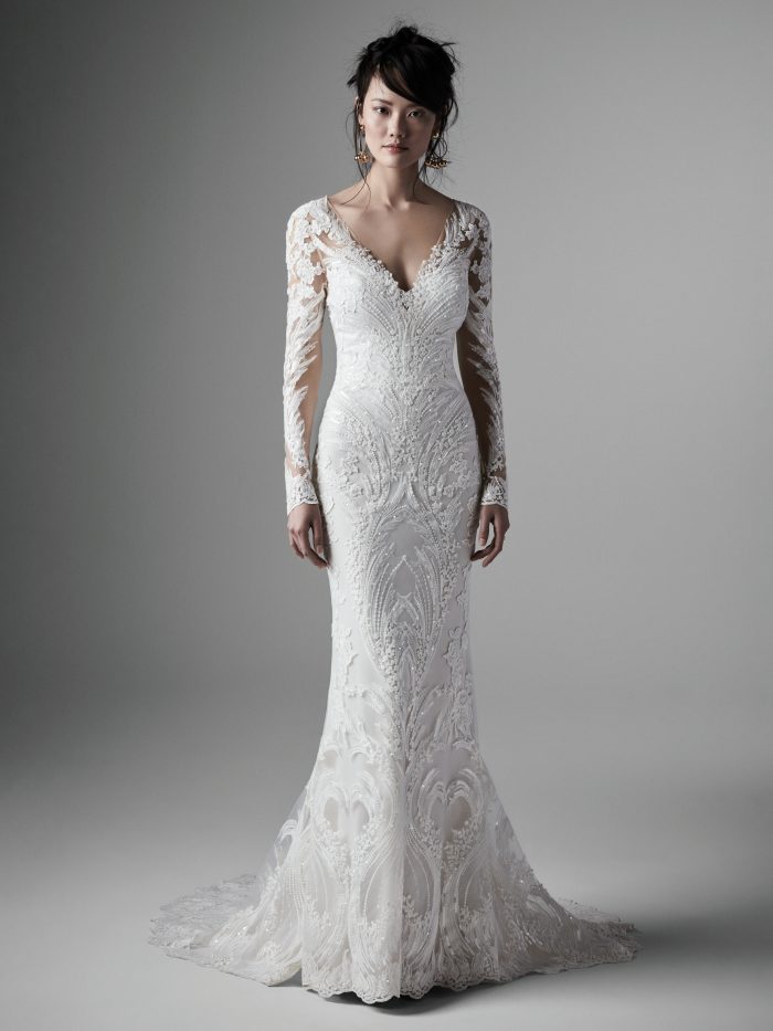 Model Wearing Ivory Wedding Gown Called Cory by Sottero and Midgley