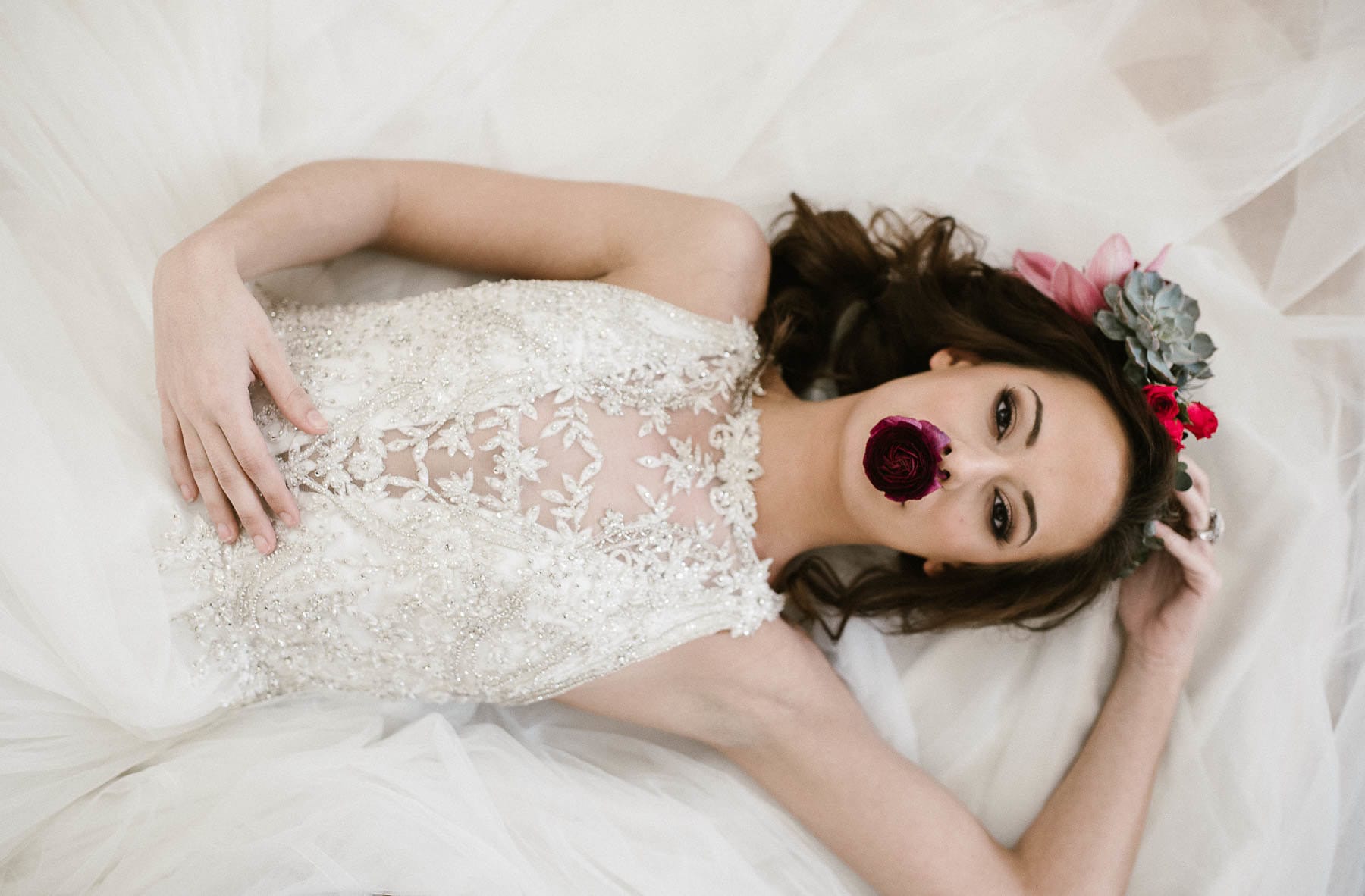 Princess Wedding Dress in Moody Styled Shoot With Jewel-toned Florals - Fall in Love with Gowns for the Romantic, Edgy, and Elegant Bride