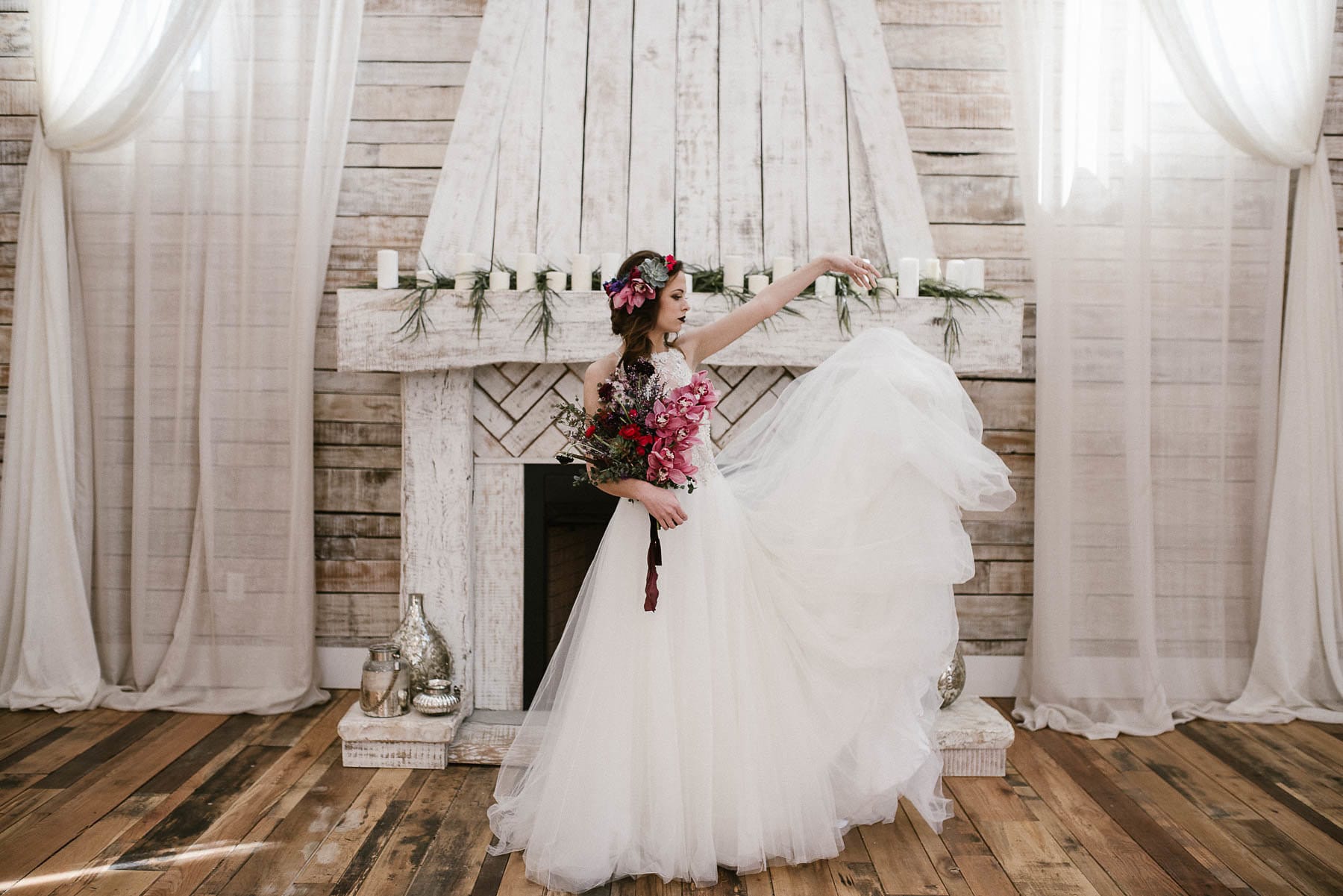 Princess Wedding Dress in Moody Styled Shoot With Jewel-toned Florals - Fall in Love with Gowns for the Romantic, Edgy, and Elegant Bride