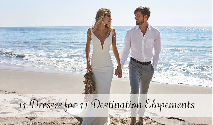 Groom with Real Bride on Beach Wearing Destination Elopement Wedding Dress by Maggie Sottero